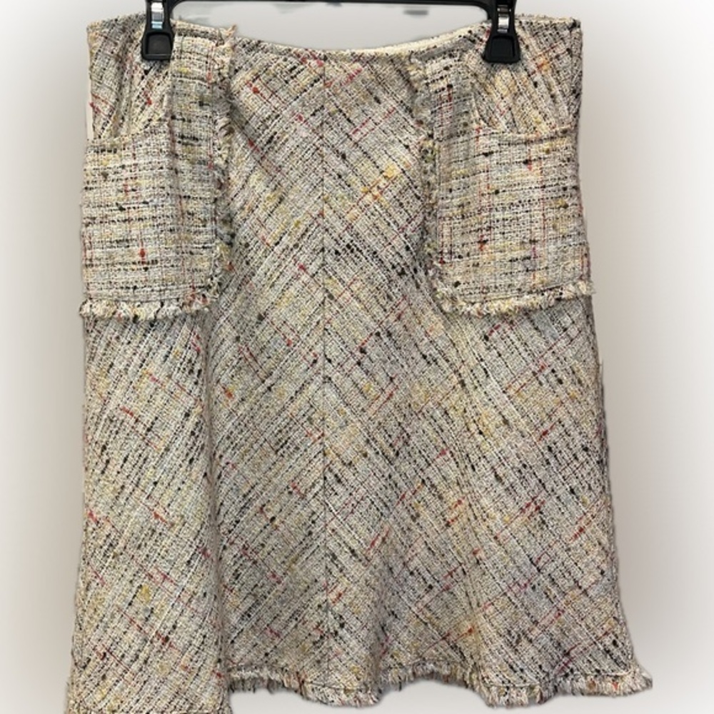 Trina Turk EUC Tweed A-Line Skirt Beige Multi Fringe Size 10